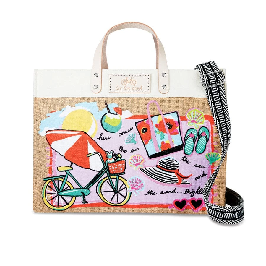 Life Is A Beach East West Burlap Tote 1 Life Is A Beach East West Burlap Tote